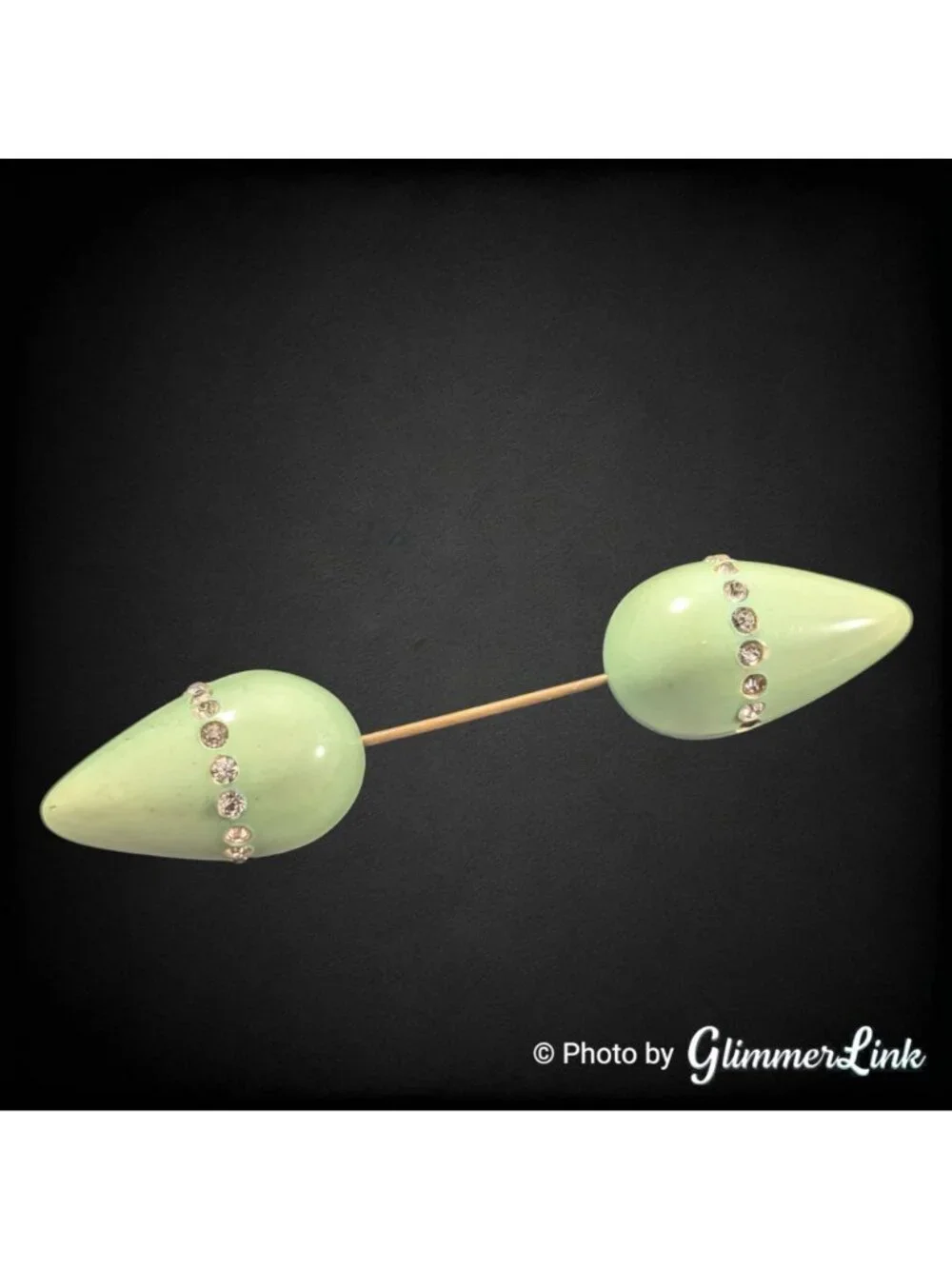 Vintage Art Deco Green Celluloid Rhinestone Jabot Pin